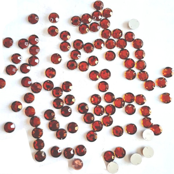 Grands Cabochons à facettes Brun 10 mm, 200 strass ronds taillés 2 trous, à coudre, en acrylique - Photo n°1