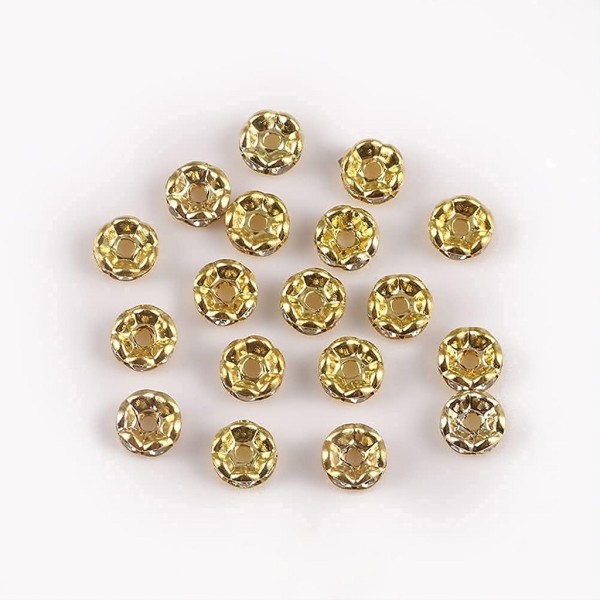 20 Perles rondelles intercalaire bords ondulés strass transparent métal doré or 8 mm - grade A - Photo n°3