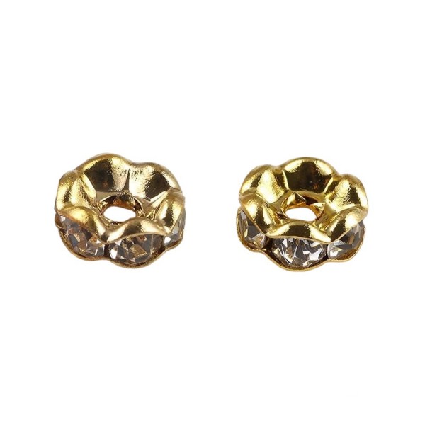 20 Perles rondelles intercalaire bords ondulés strass transparent métal doré or 8 mm - grade A - Photo n°1