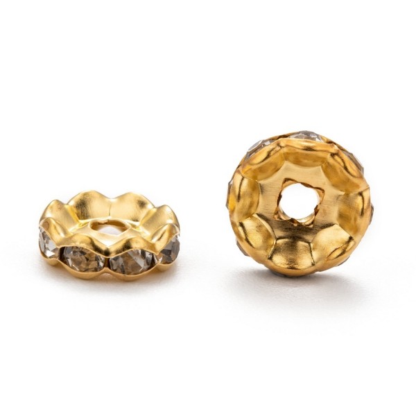 20 Perles rondelles intercalaire bords ondulés strass transparent métal doré or 10 mm - grade A - Photo n°1
