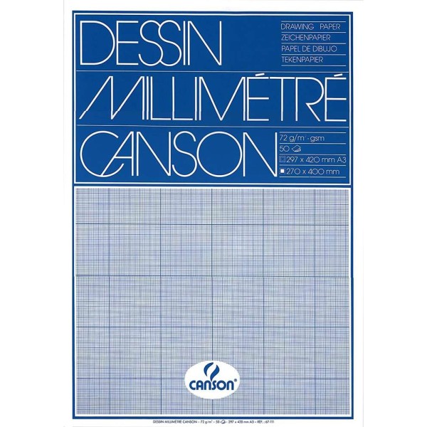 Bloc de papier millimétré - A3 - 90g/m² - Bleu - Canson - Photo n°1