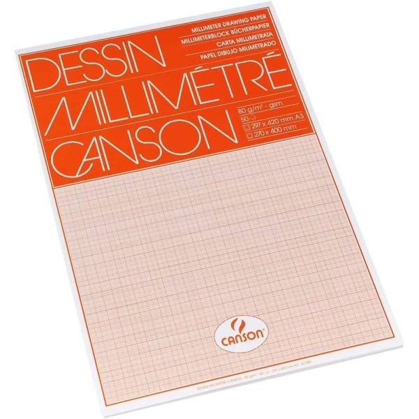 Bloc de papier millimétré - A3 - 90g/m² - Rouge - Canson - Photo n°1