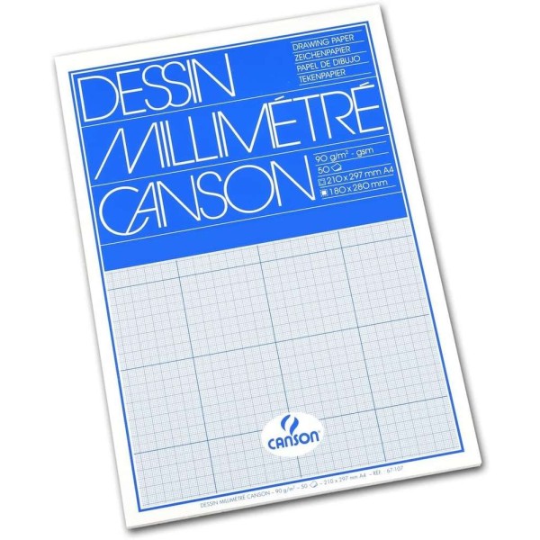 Bloc de papier millimétré - A4 - 90g/m² - Bleu - Canson - Photo n°1