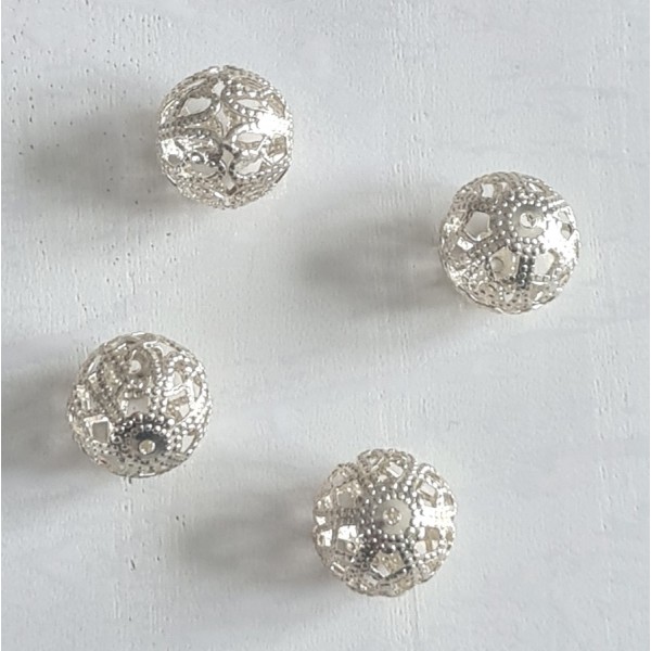 Perle décorative filigrane argentée, 12 pièces , 11 mm de diamètre pour bijou - Photo n°1