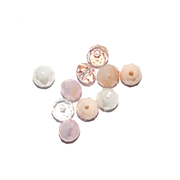 Perle en verre facettes electroplate camaieu rose poudré blanc 8x6mm x10 - Photo n°1