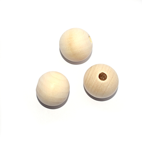 Perle ronde 25 mm bois naturel - Photo n°1