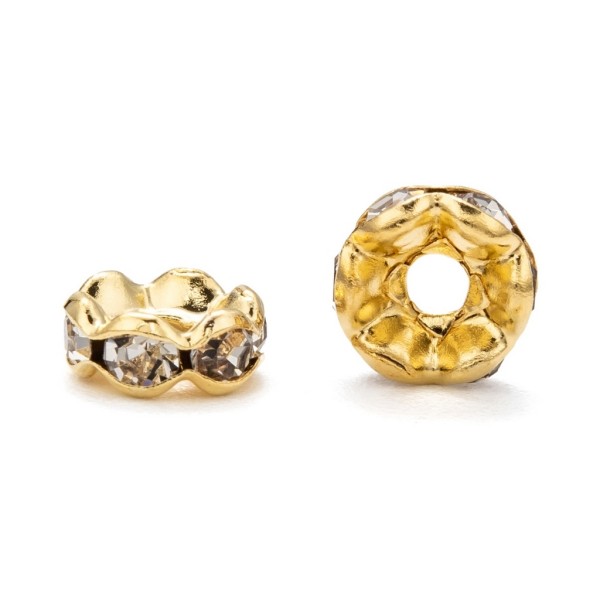 20 Perles rondelles intercalaire bords ondulés strass transparent métal doré or 6 mm - grade A - Photo n°1