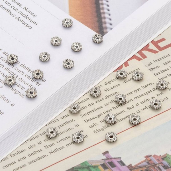 20 Perles rondelles intercalaire bords ondulés strass transparent métal argenté 6 mm - grade A - Photo n°3