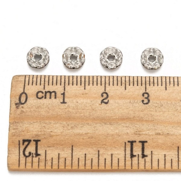 20 Perles rondelles intercalaire bords ondulés strass transparent métal argenté 6 mm - grade A - Photo n°4