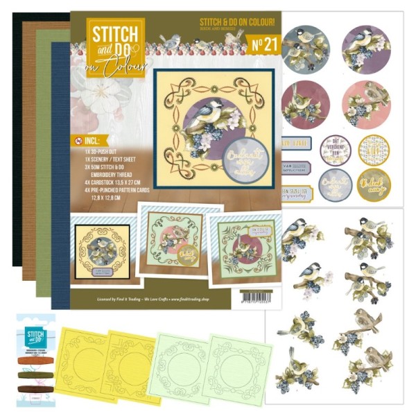 Stitch and Do on Colour 021 - Kit Carte 3D à broder de couleur - Oiseaux et baies - Photo n°1