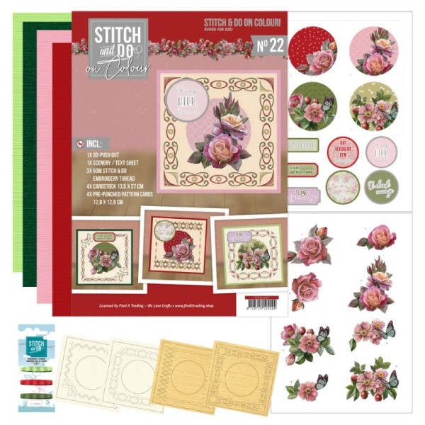 Stitch and Do on Colour 022 - Kit Carte 3D à broder de couleur - Roses are red - Photo n°1