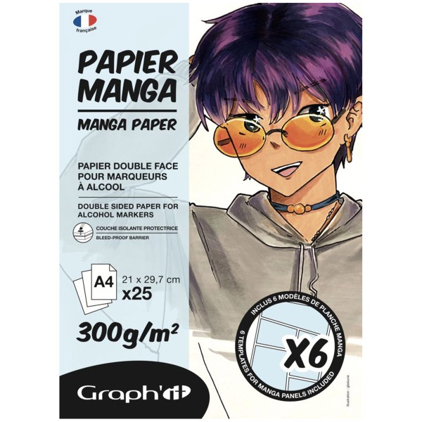 Bloc papier Manga Graph'It - Pour feutres à alcool - A4 - 300 g/m² - 25 feuilles + 6 calques - Photo n°1