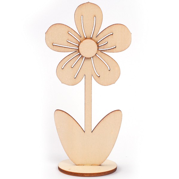 Fleur en bois sur socle à décorer - 13 x 5,5 x 0,3 cm - Photo n°1