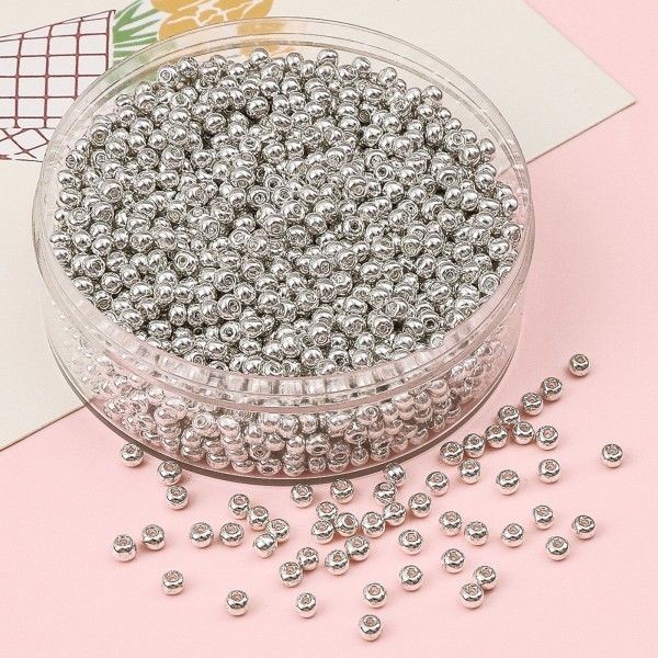 PS11915820 PAX 1 sachet 330 Perles de rocaille en verre  métallique Argenté 3mm - Photo n°1