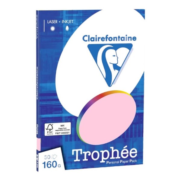 50 feuilles A4 - 160g - Couleur pastel - Rose - Trophée Clairefontaine - Photo n°1