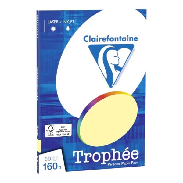 50 feuilles A4 - 160g - Couleur pastel - Canari - Trophée Clairefontaine - Photo n°1