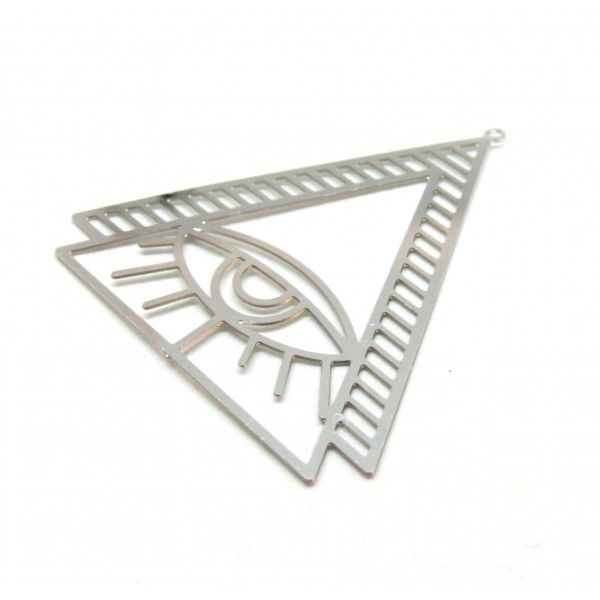PS11908761 PAX 2 Estampes Pendentifs Triangle avec oeil Illuminati 45mm métal finition Argenté - Photo n°1