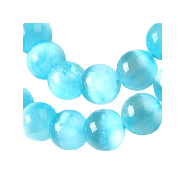 Fil de 44 perles rondes 8mm 8 mm en sélénite bleu lagon clair teinté - Photo n°1