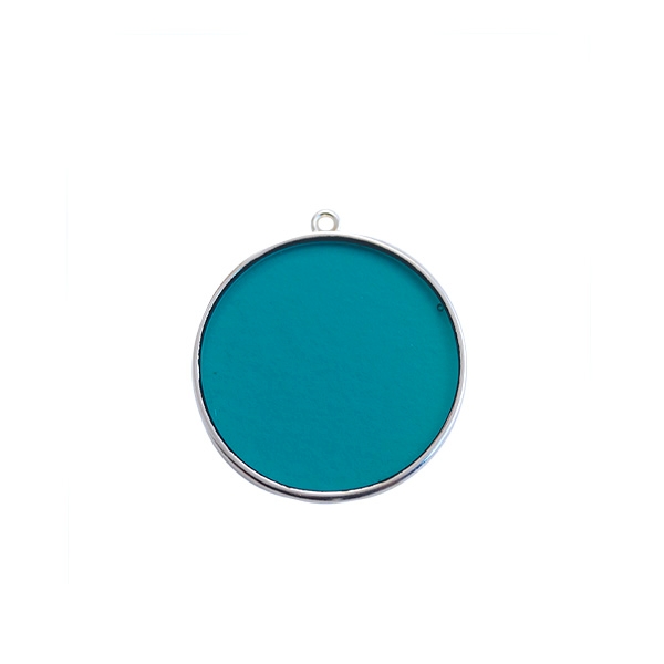 Pendentif ronde vitrail 19 mm turquoise - Photo n°1