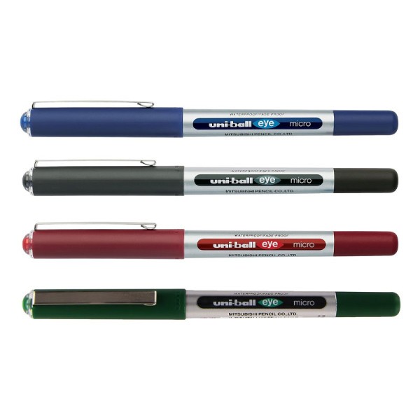 Lot de 4 stylos roller - Uni Ball EYE - Pointe fine 0,5mm - Bleu, noir, rouge et vert - Photo n°1