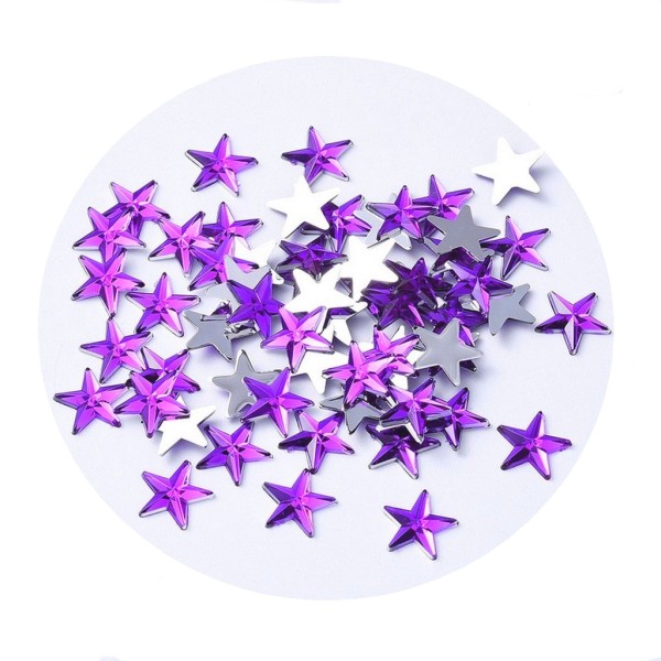 30 PERLES CABOCHON ETOILE strass violet 10 mm acrylique à coller - dos argenté - création diy - Photo n°1
