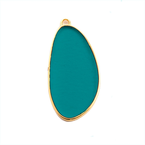 Pendentif oval vitrail 45 mm turquoise - Photo n°1