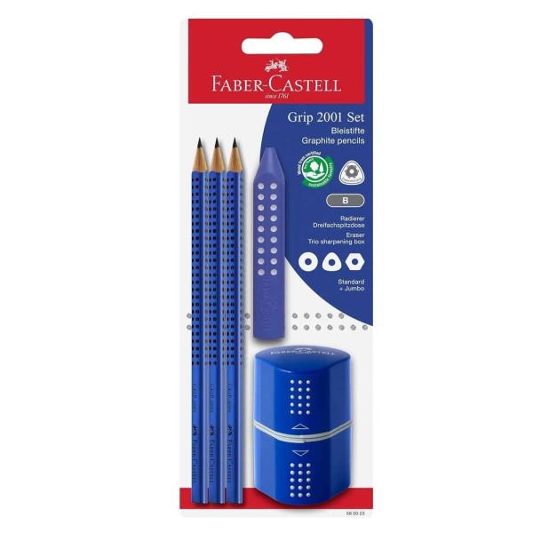 FABER-CASTELL - Kit Crayon graphite GRIP 2001 - Bleu - Photo n°1
