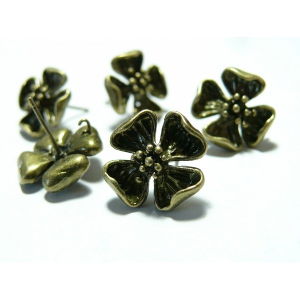 1 paire de Boucle d'oreille bronze fleurs puce - Photo n°1