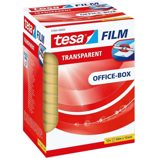 Tesa - Ruban adhésif, 12 mm x 66 m - Pack de 12 - Transparent - Photo n°1