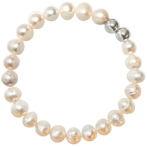 Bracelet en perles de culture forme pomme de terre - Blanc crème - 8 mm. - Photo n°2