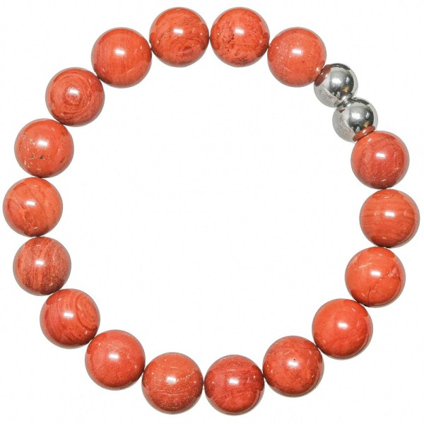 Bracelet en jaspe rouge - Perles rondes 10 mm. - Photo n°1