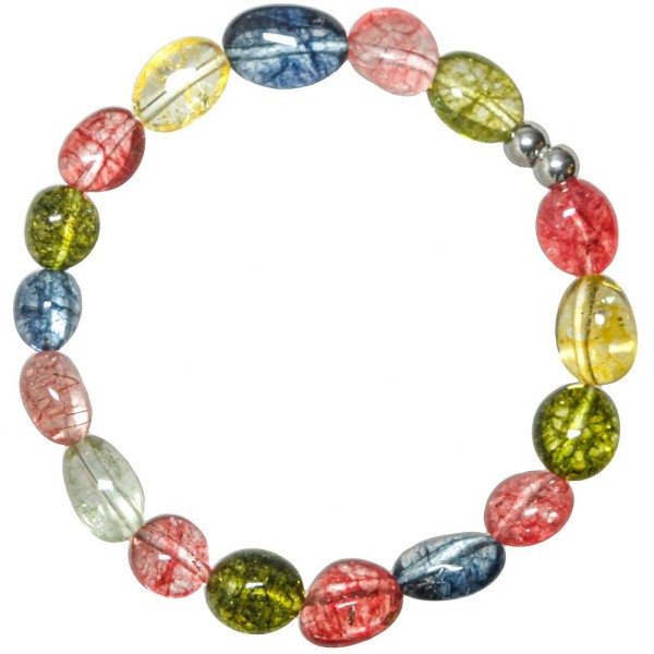 Bracelet en cristal de roche coloré - Perles roulées 8 à 12 mm. - Photo n°1