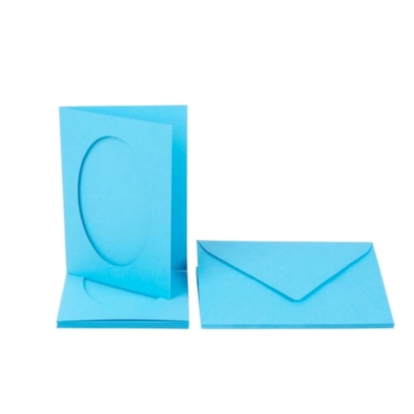 Lot de 15 Cartes passe-partout ovales Bleu Ciel, à 2 volets, avec enveloppes, 10,5 x 14,8 cm - Photo n°1