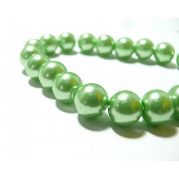 10 perles de verre nacre vert pistache 10mm ref RB4-23 - Photo n°1