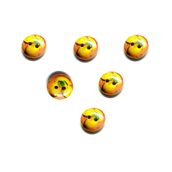 LOT 6 BOUTONS BOIS : rond thème fruit motif citron 15mm - Photo n°1