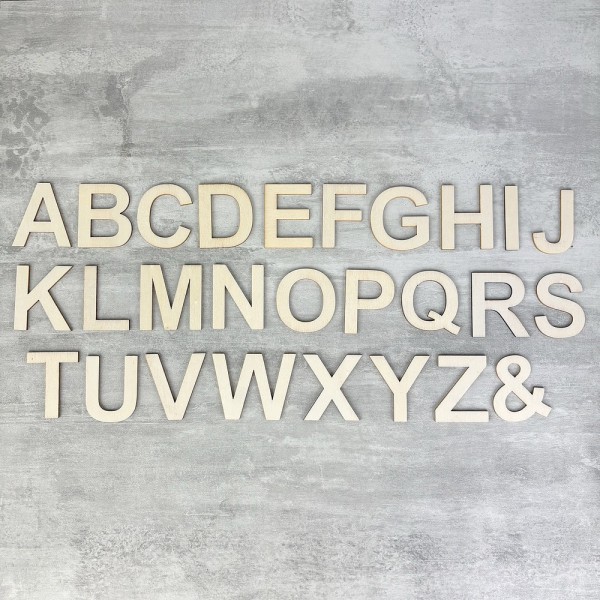 Lettres alphabet complet, haut. 4 cm x ép. 2 mm, 27 pièces en bois contreplaqué mdf - Photo n°1