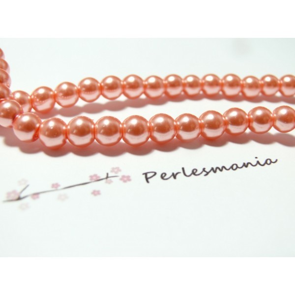 15 perles de verre nacre rose saumon poudrée 4mm ref RB05 - Photo n°1