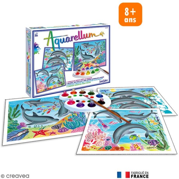 Aquarellum Grand Format - Dauphins - 3 tableaux - Photo n°1