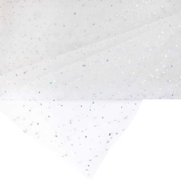 Tulle souple et fin a paillettes  en 150 cm de large  x3,5 metres de long blanc - Photo n°1