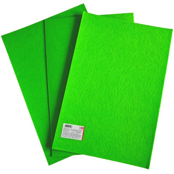 3 Coupons de feutrine pour décoration, Vert clair, 30 x 45 cm x 3 mm, ~550 g/m², 100% polyester - Photo n°1