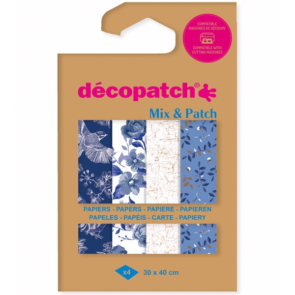 Papier Décopatch - Mix & Patch - Nuances de bleu - 30 x 40 cm - 4 feuilles - Photo n°1