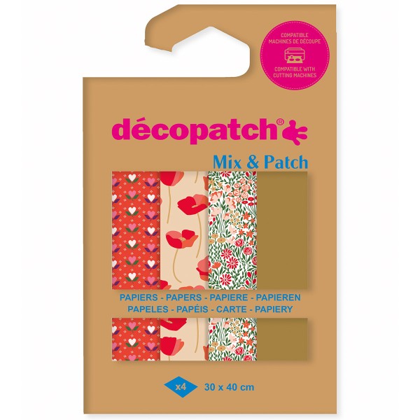 Papier Décopatch - Mix & Patch - L'amour est dans le pré - 30 x 40 cm - 4 feuilles - Photo n°1