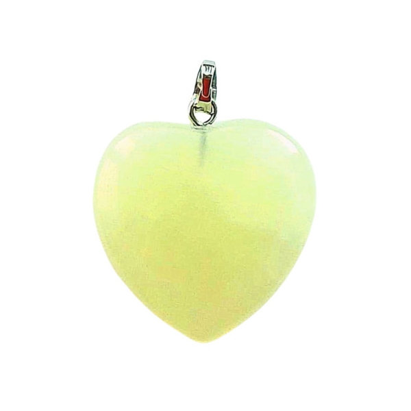 Grand pendentif coeur en jade vert translucide + chaine 2,5cm - Photo n°1