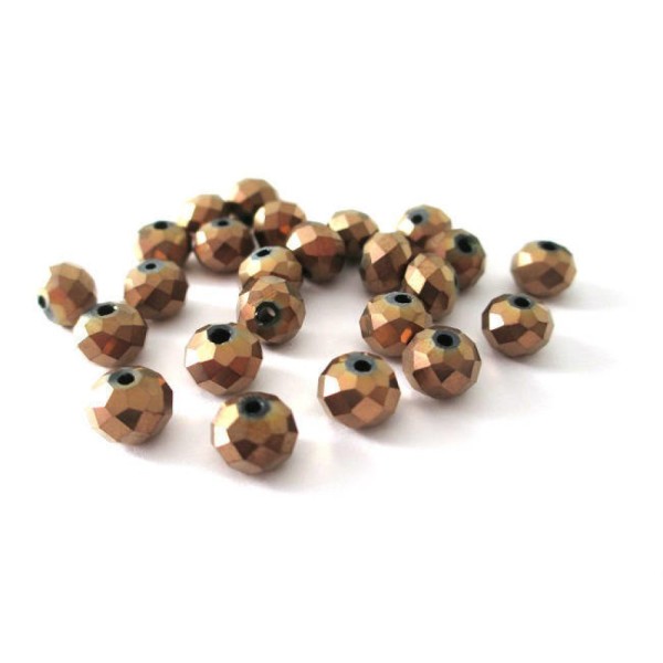 20 Perles rondelle a facettes en verre electroplate couleur marron 8x6mm - Photo n°1