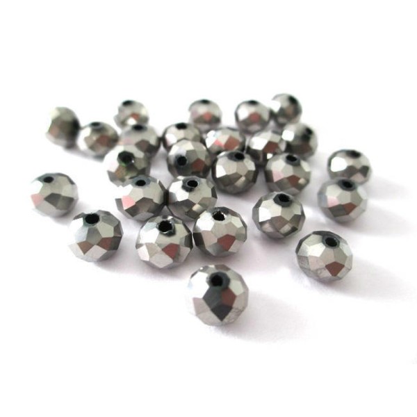 20 Perles rondelle a facettes en verre electroplate couleur argent 8x6mm - Photo n°1