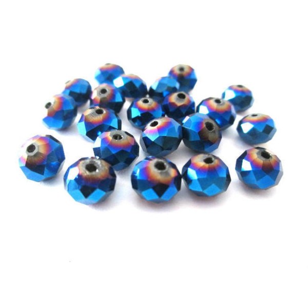 20 Perles rondelle a facettes en verre electroplate couleur bleu 8x6mm - Photo n°1