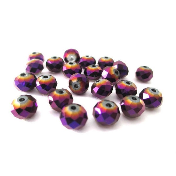 20 Perles rondelle a facettes en verre electroplate couleur violet 8x6mm - Photo n°1
