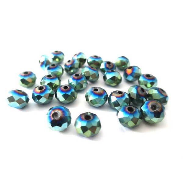 20 Perles rondelle a facettes en verre electroplate couleur vert et bleu 8x6mm - Photo n°1