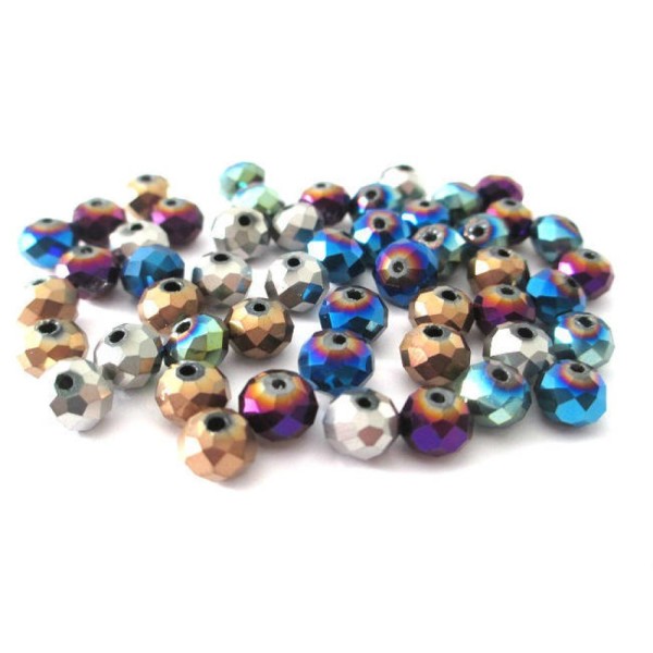 60 Perles rondelle a facettes en verre electroplate mélange de couleur 8x6mm - Photo n°1