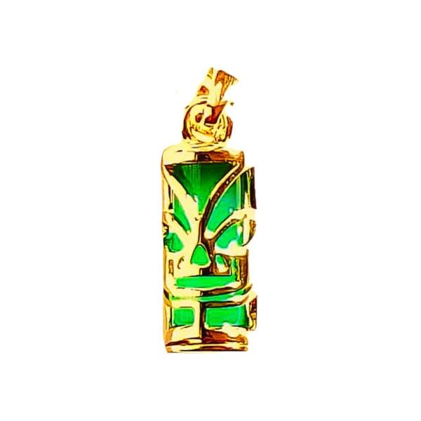 Pendentif petit Tiki Polynésien en agate verte et plaqué or 1,3cm symbole sagesse + chaîne - Photo n°1